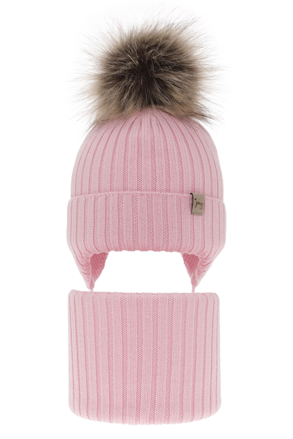 Set invernale bambina: berretto e scaldacollo, rosa, 100% Lana Merino, con lacci, Junika