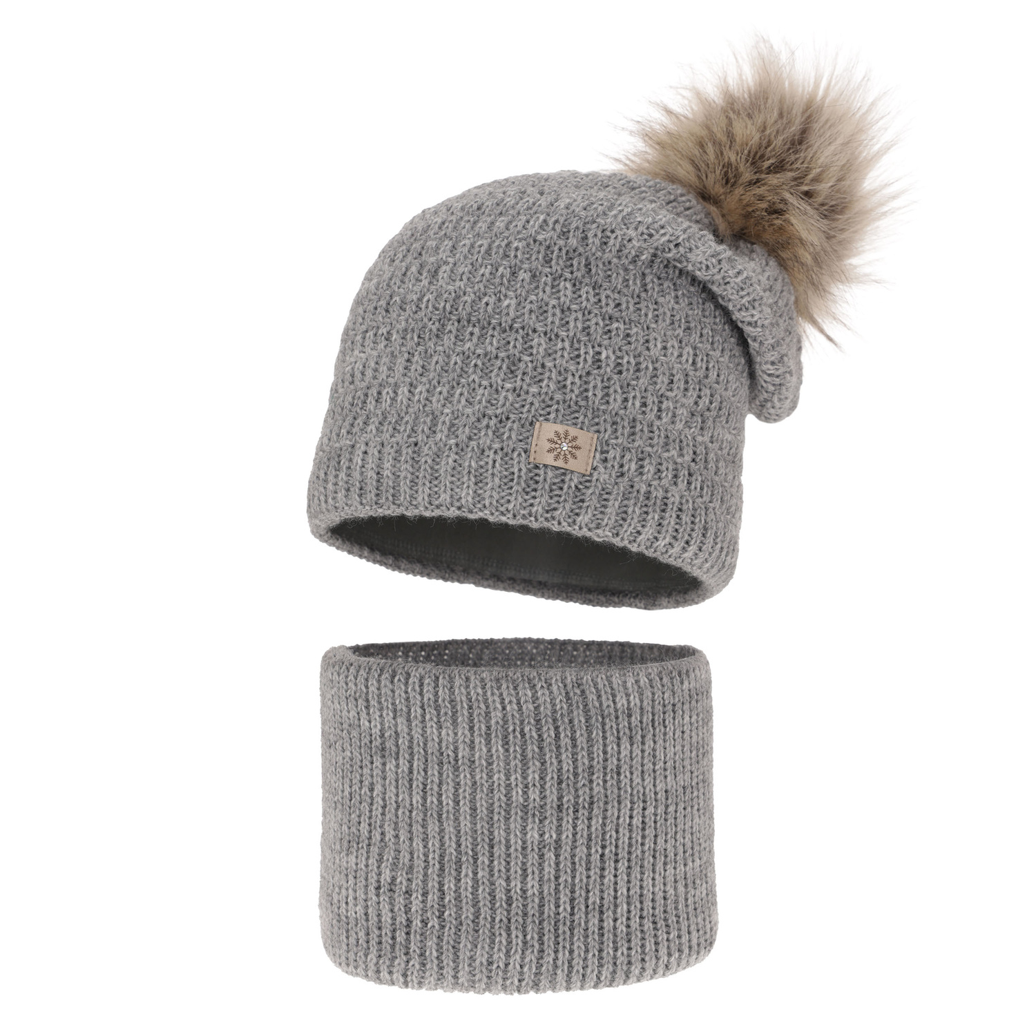 Set invernale bambina: berretto e scaldacollo, grigio, con pompon, Germina
