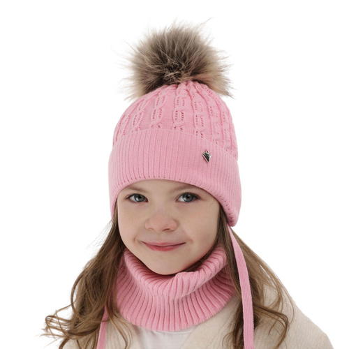 Set invernale bambina: berretto e scaldacollo, rosa, con pompon, Tukana