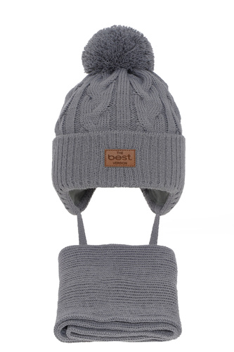 Set invernale bambino: berretto e sciarpa, grigio, con pompon, Remix