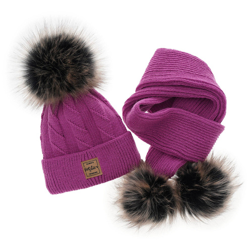 Set invernale bambina: berretto e sciarpa, grigio, con due pon pon, Gabriela