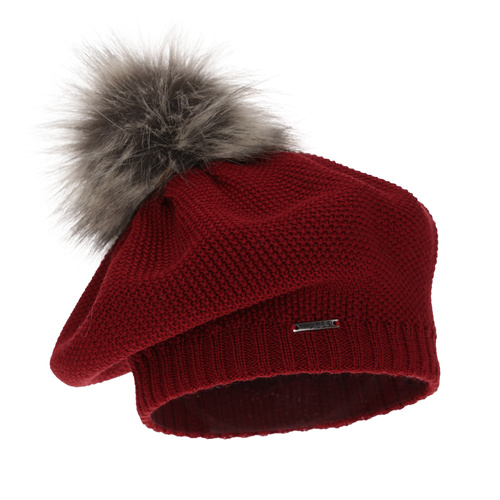 Berretto invernale donna, bordò, 100% Lana Merino, Bonnie