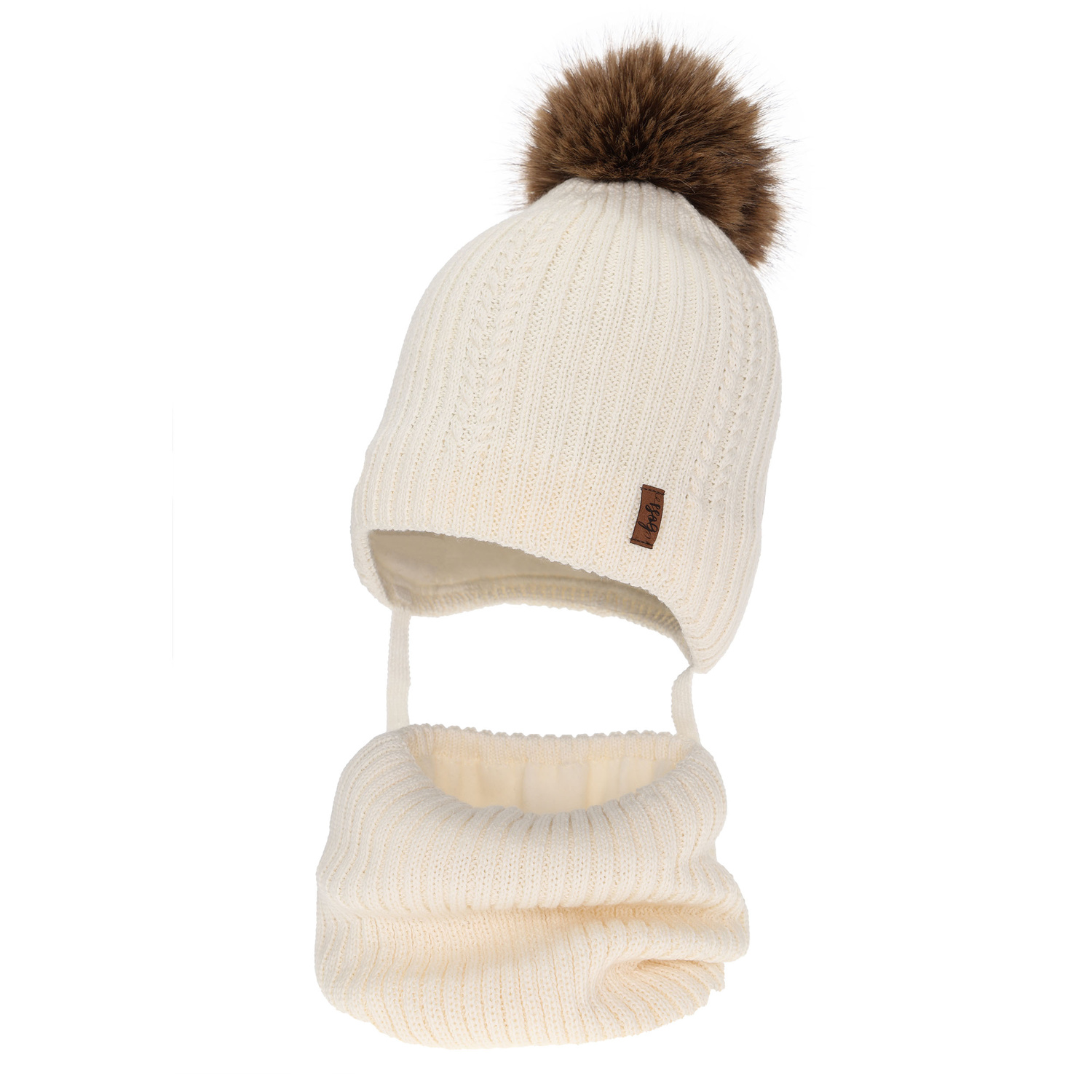 Set invernale bambino: berretto e scaldacollo, crema, 100% Lana Merino, con lacci, Zongo