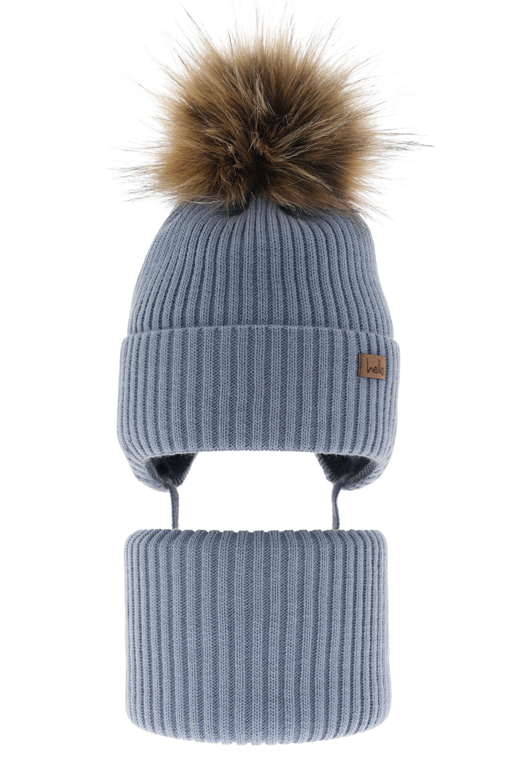 Set invernale bambino: berretto e scaldacollo, azzurro, con pompon, Bergo