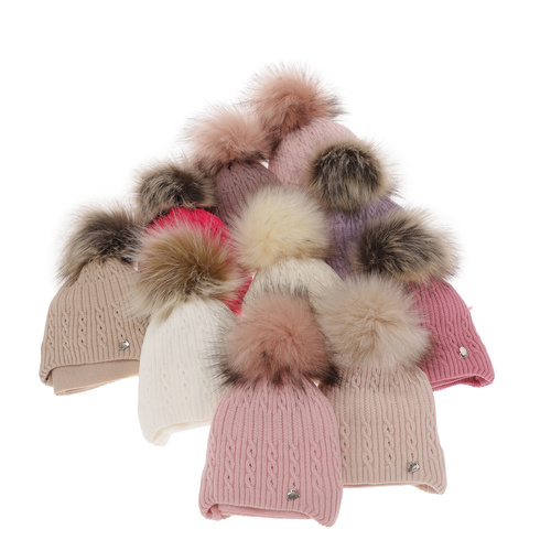 Set invernale bambina: berretto e sciarpa, beige, con pompon, Amana