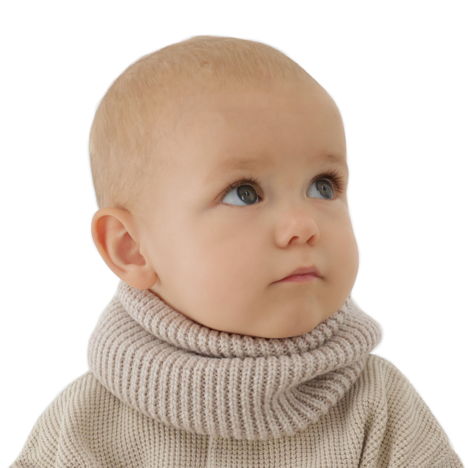 Scaldacollo invernale bambini, color beige scuro, 100% Lana Merino, Vanilla