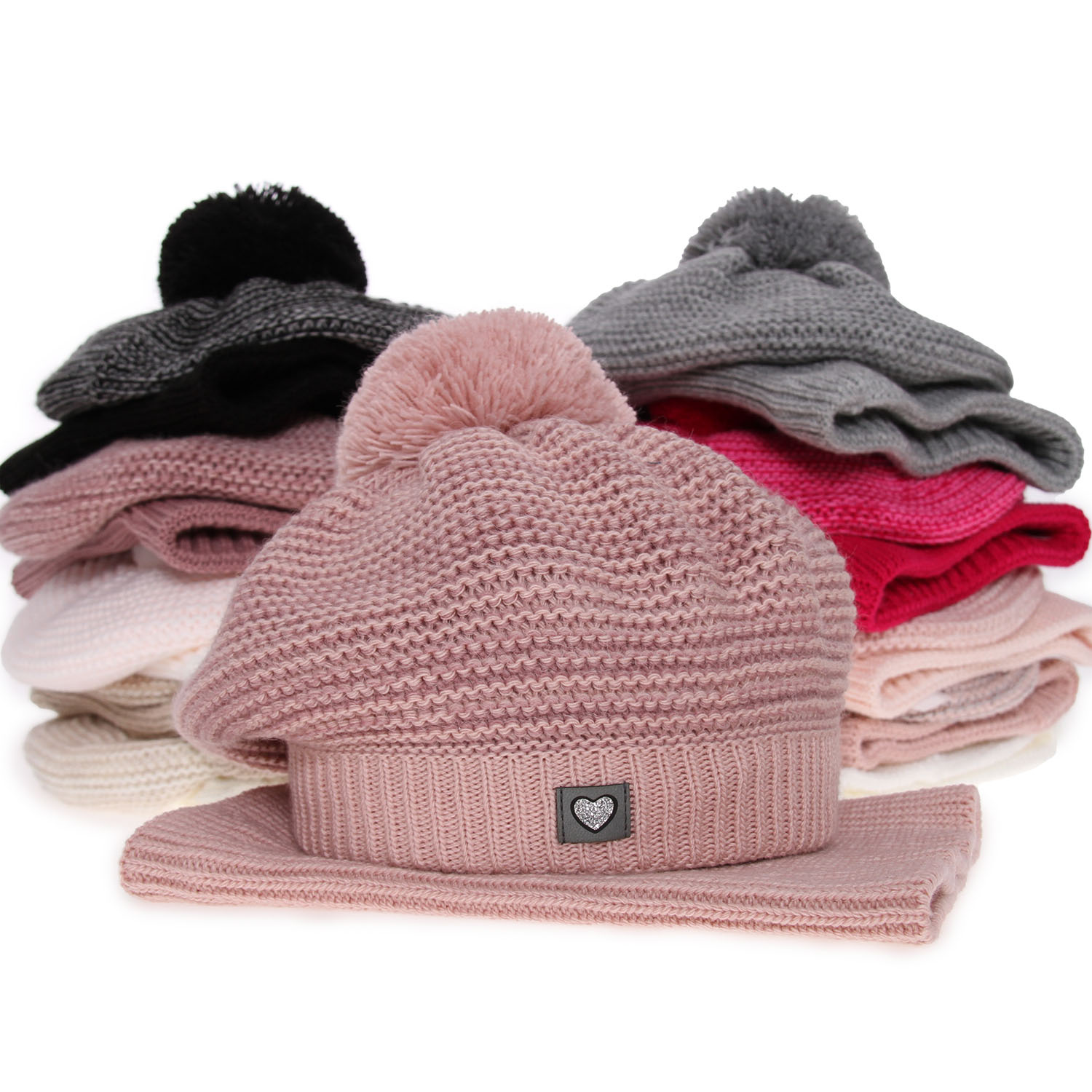 Set invernale bambina: berretto e scaldacollo, bianco, con pompon, Lira