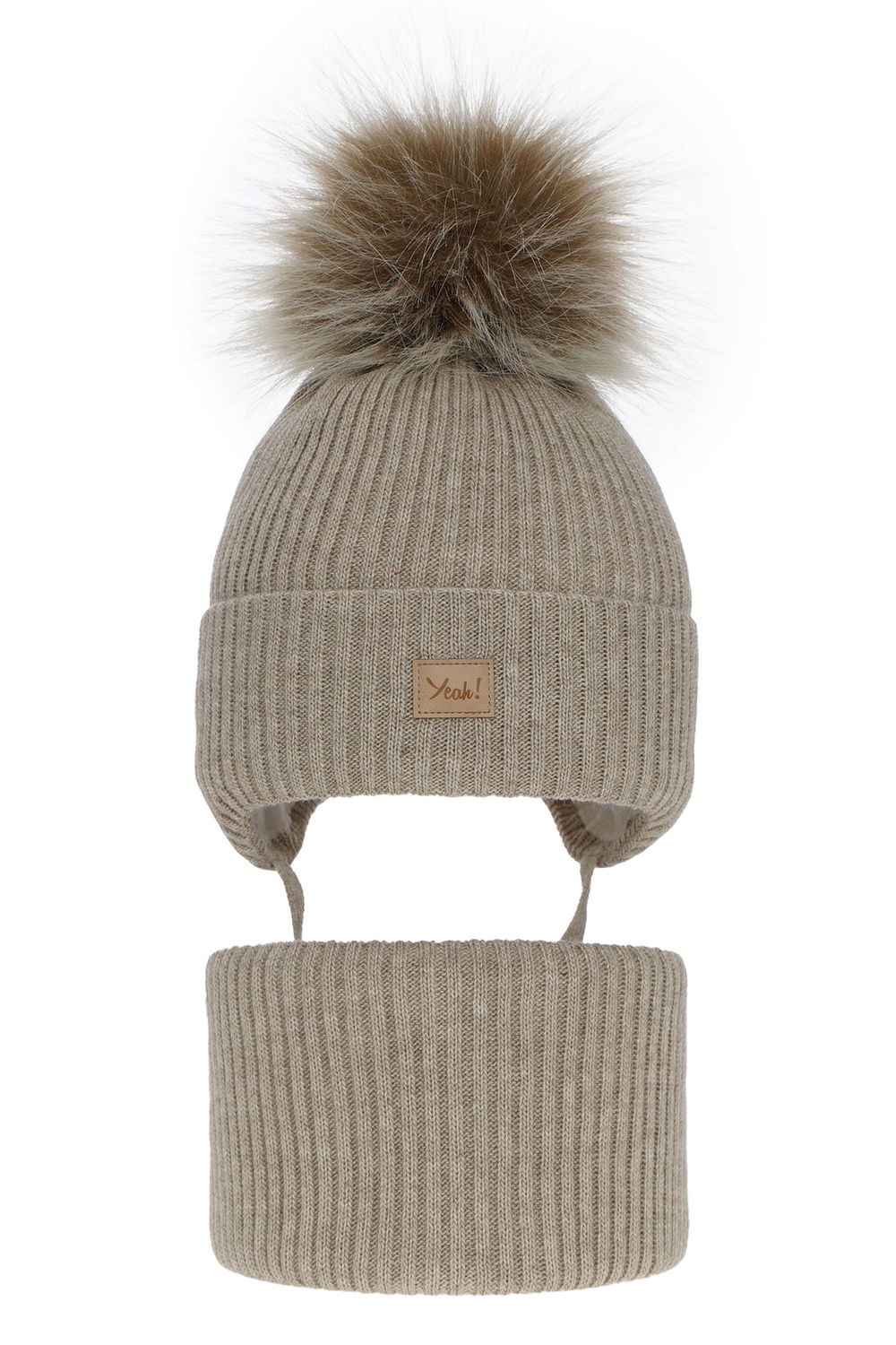 Set invernale bambina: berretto e scaldacollo, beige, con pompon, Dilajla