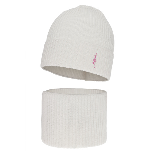 Set autunno/primavera bambina: berretto e scaldacollo, con cotone, bianco, Elvara