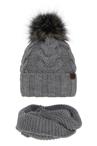 Set invernale bambina: berretto e scaldacollo, grigio, con pompon, Torina