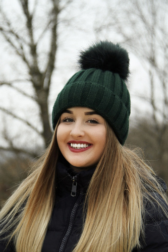 Berretto invernale donna, rosa, con pompon, Mokka