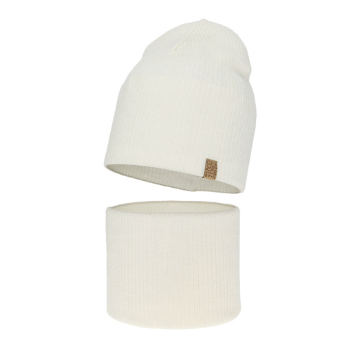 Set autunno/primavera bambina: berretto e scaldacollo, bianco, 100% Lana Merino, Ricona