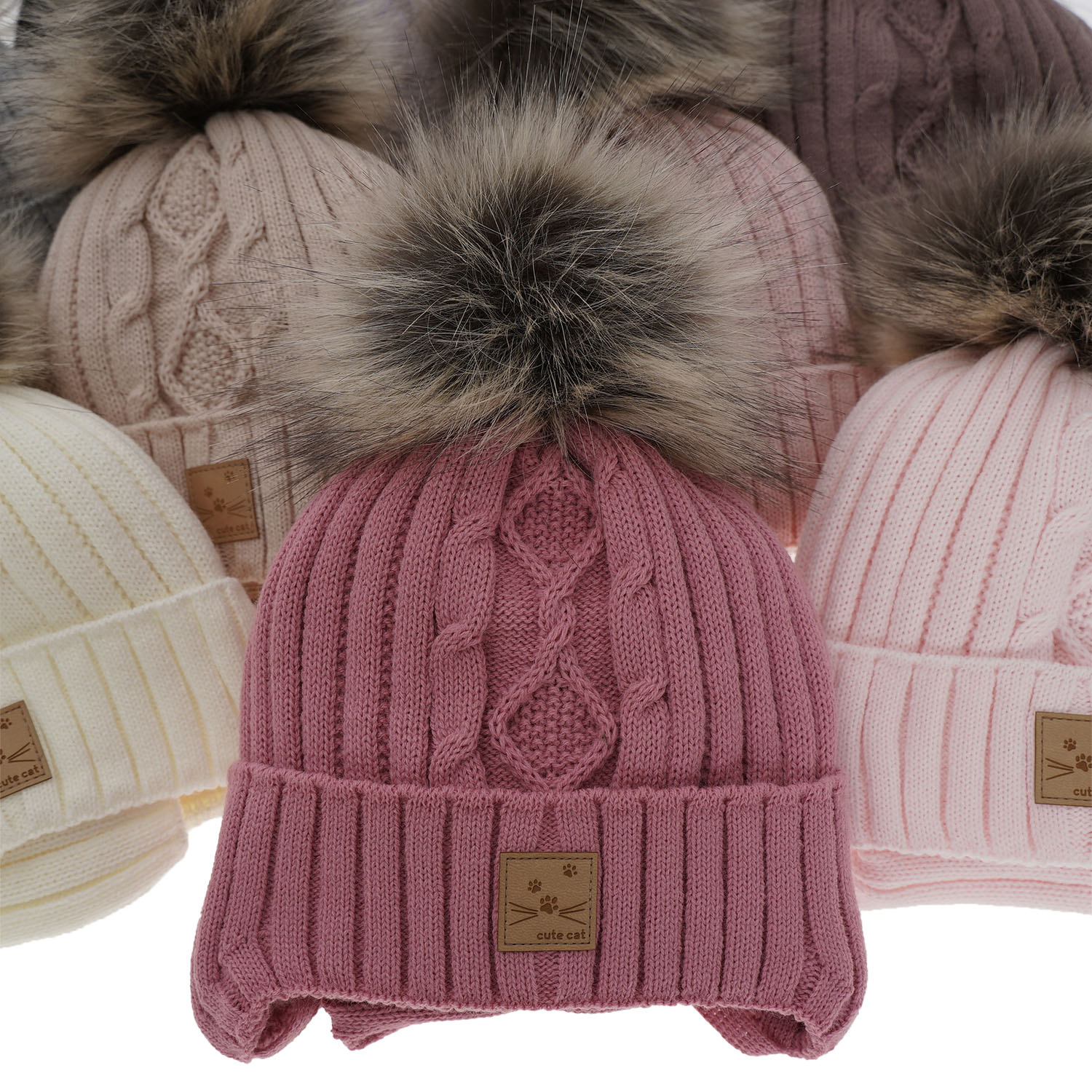 Set invernale bambina: berretto e scaldacollo, grigio, con pompon, Aida