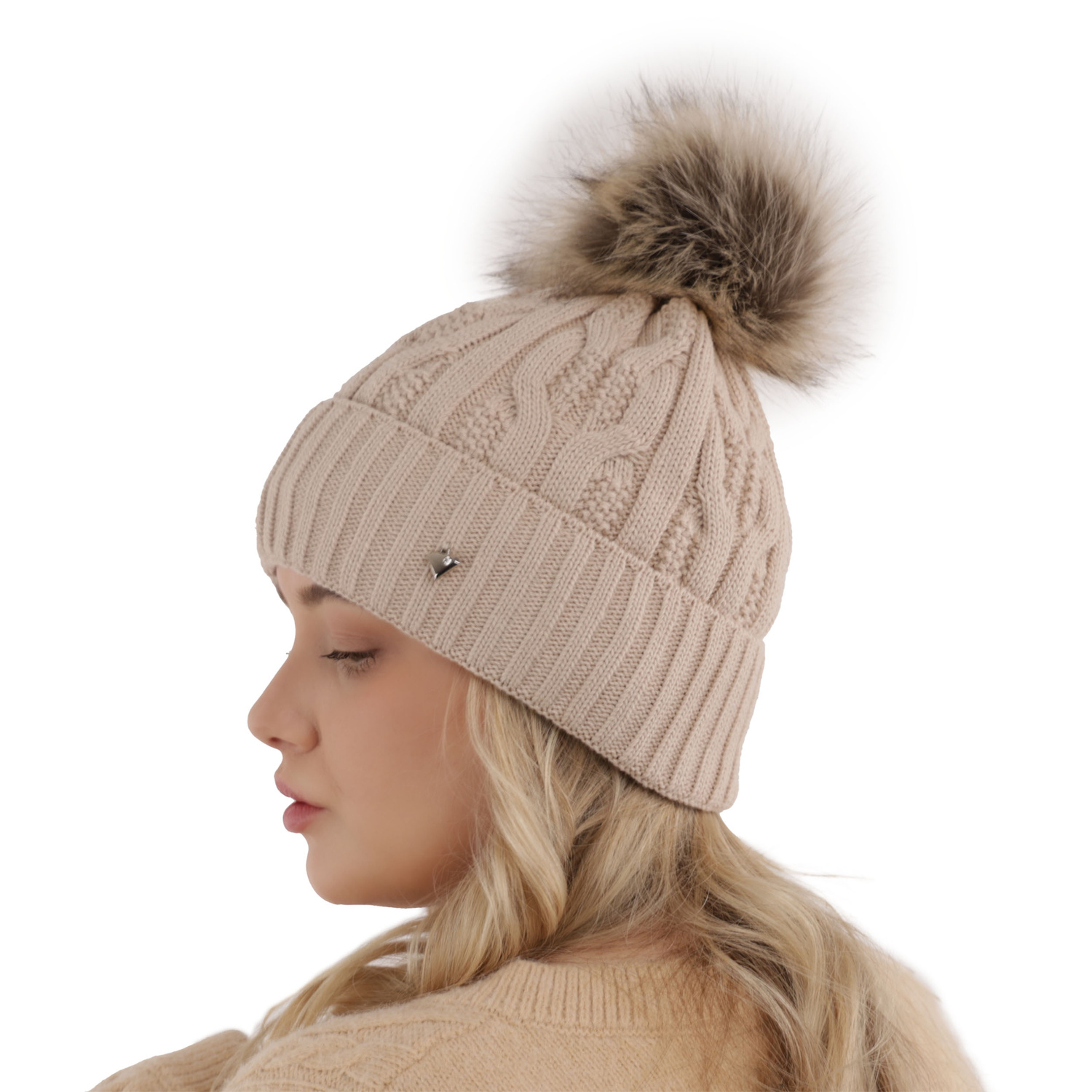 Berretto invernale donna, nero, con pompon, Laona