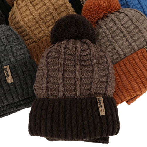 Set invernale bambino: berretto e scaldacollo, camel, con pompon, Leo