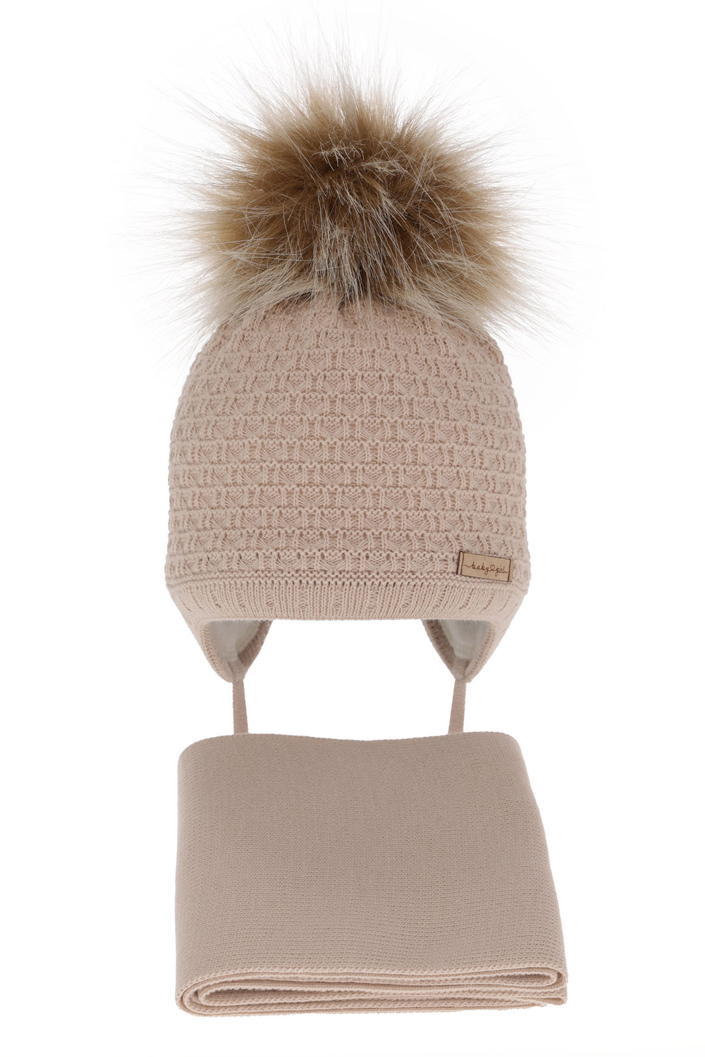 Set invernale bambina: berretto e sciarpa, beige, con pompon, Clotilde