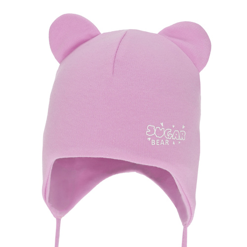 Berretto autunno/primavera bambina, viola, in cotone, con lacci, Kelda