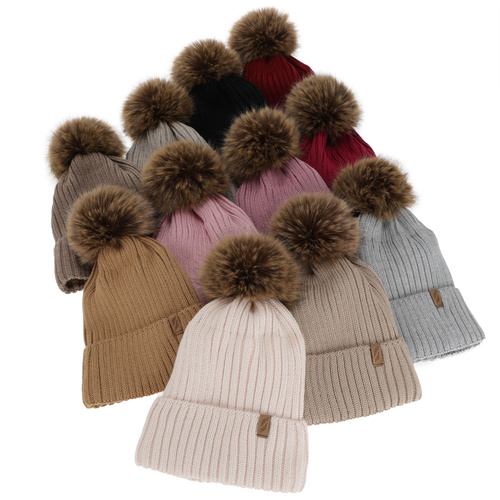 Berretto invernale donna, beige chiaro, con lana merino, Zamira