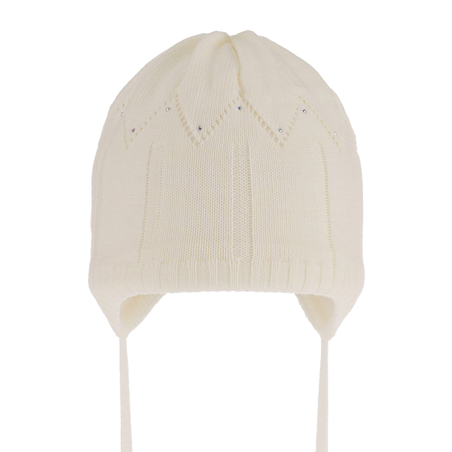 Berretto autunno/primavera bambina, crema, con lacci, Mercja