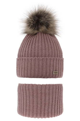 Set invernale bambina: berretto e scaldacollo, lilla, con pompon, Willow