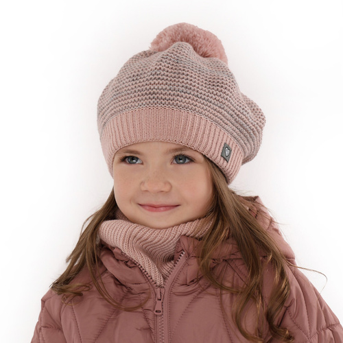 Set invernale bambina: berretto e scaldacollo, rosa, con pompon, Lira