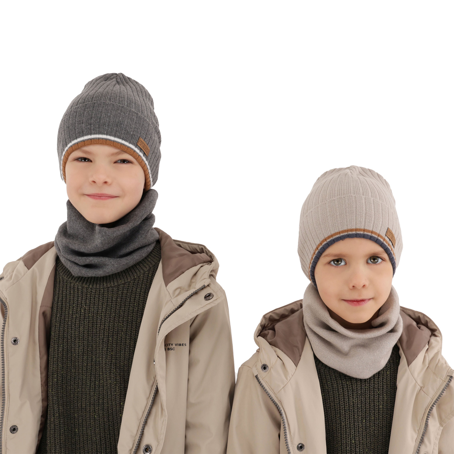 Set autunno/primavera bambino: berretto e scaldacollo, con cotone, grigio, London