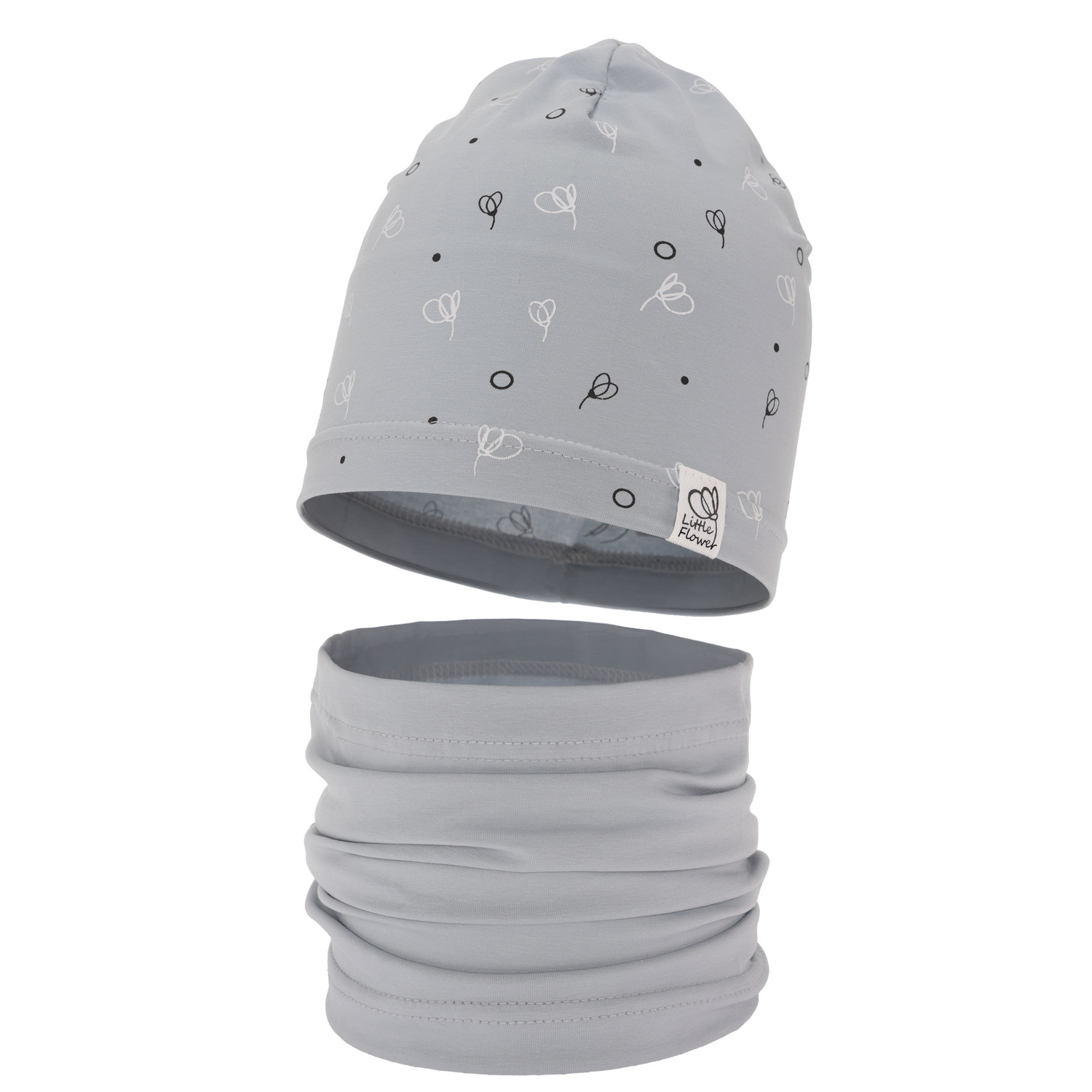 Set autunno/primavera bambina: berretto e scaldacollo, grigio, cotone, Fiora