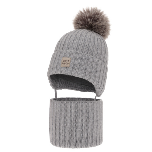 Set invernale bambino: berretto e scaldacollo, grigio, 100% Lana Merino, foderato in pile, Morti