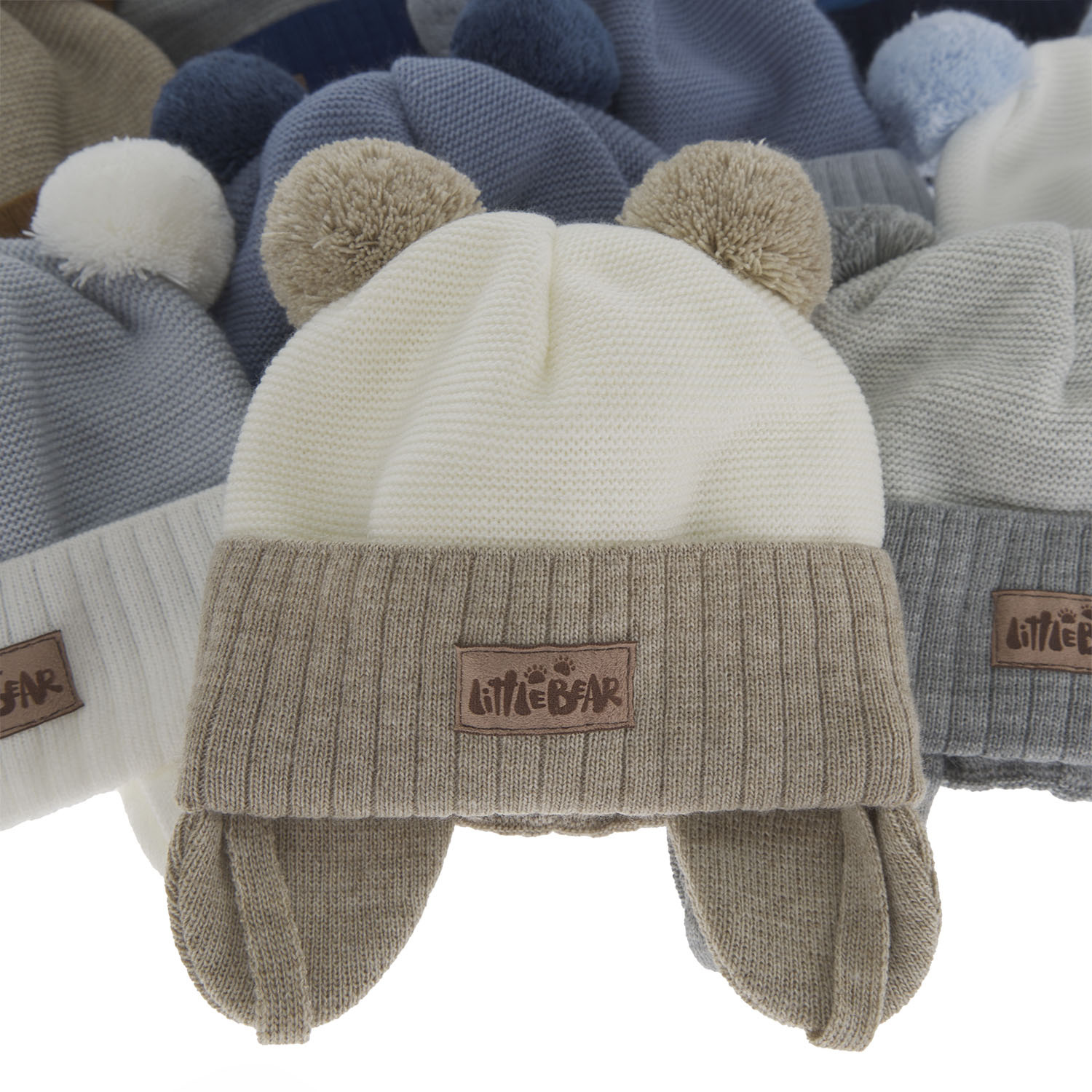 Berretto autunno/primavera bambino, blu scuro, con due pon pon, con lacci, Gigant