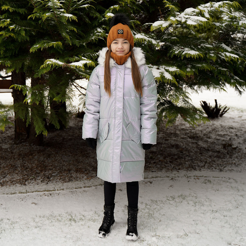 Set invernale bambina: berretto e scaldacollo, marrone, con pompon, Hendi