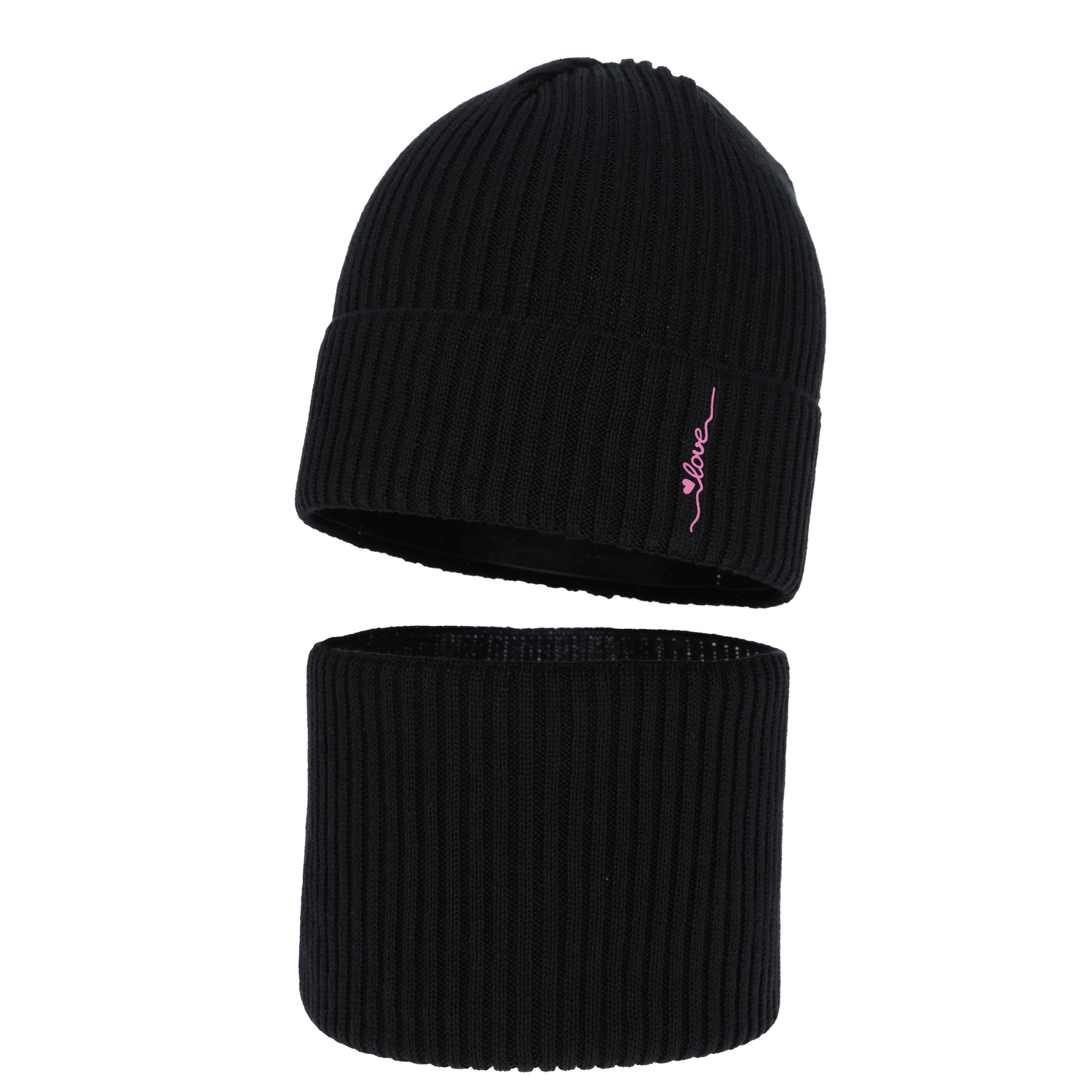 Set autunno/primavera bambina: berretto e scaldacollo, con cotone, nero, Elvara