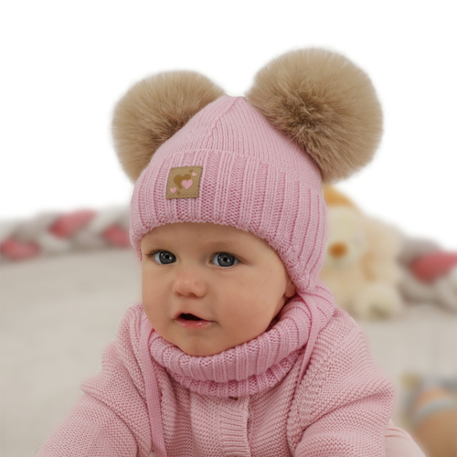 Set cappello e scaldacollo bambina, invernale, bianco, 100% lana merino, foderato pile di lana, Ronia