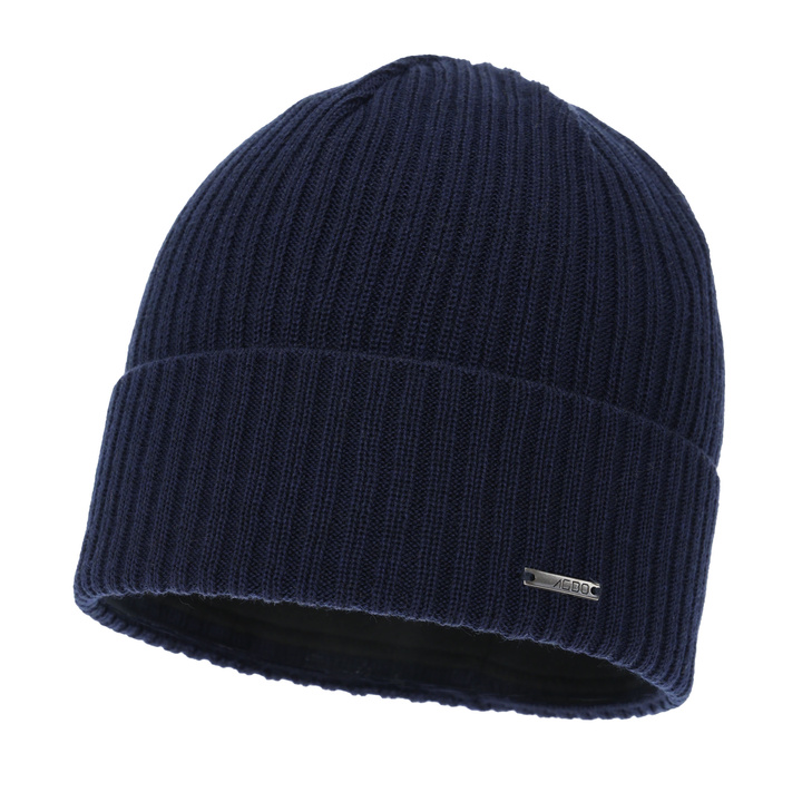 Berretto invernale uomo, blu navy, con lana merino, Baltor