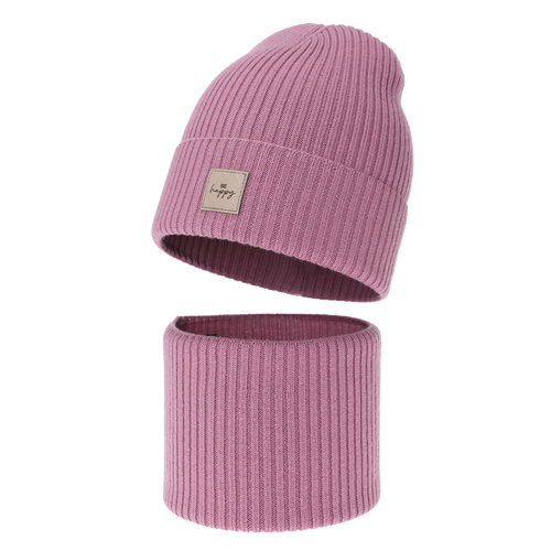 Set autunno/primavera bambina: berretto e scaldacollo, viola, 100% Lana Merino, Vanita