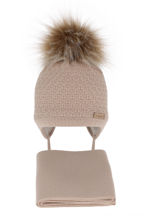 Set invernale bambina: berretto e sciarpa, beige, con pompon, Clotilde