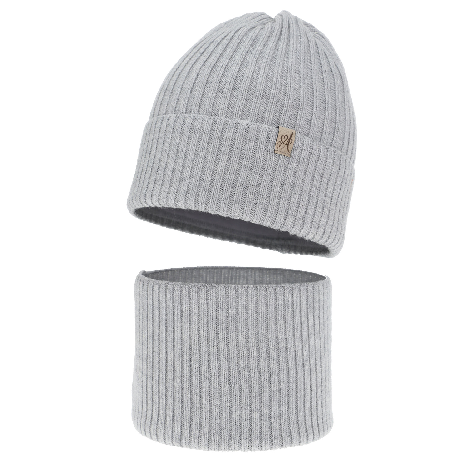 Set invernale bambina: berretto e scaldacollo, grigio, 100% Lana Merino, Patricia