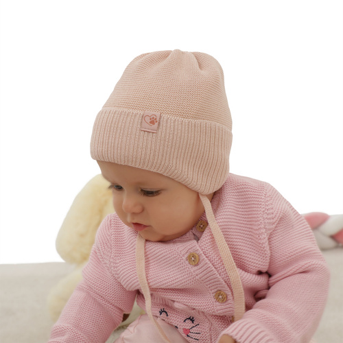 Berretto invernale bambina, beige, con lacci, 100% Lana Merino, Dari