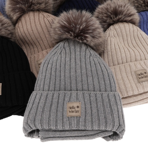 Set invernale bambino: berretto e scaldacollo, grigio, 100% Lana Merino, foderato in pile, Morti