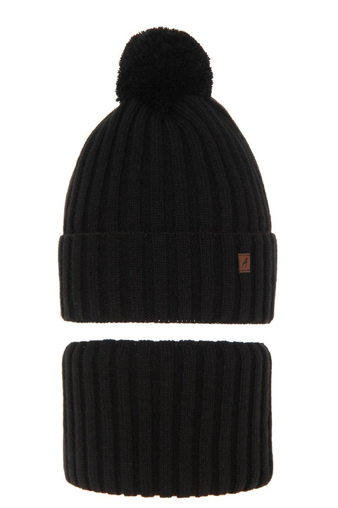 Set invernale bambino: berretto e scaldacollo, nero, con pompon, Wiliam