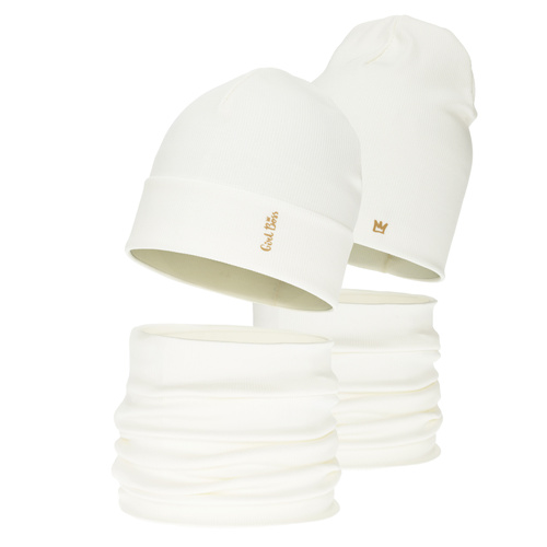 Set autunno/primavera bambina: berretto e scaldacollo, in cotone, crema, Carina