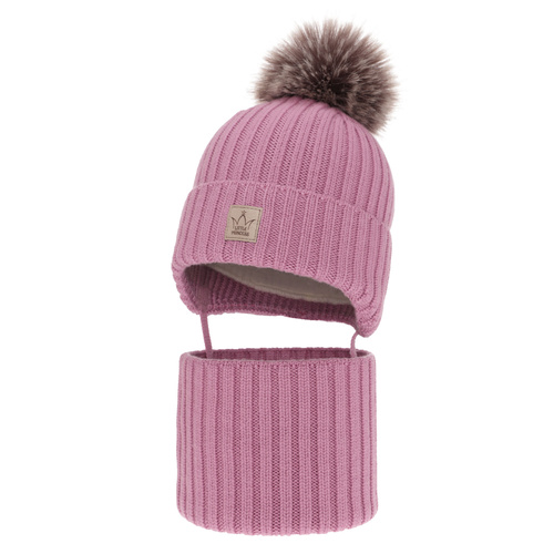 Set invernale bambina: berretto e scaldacollo, viola, 100% Lana Merino, foderato in pile, con lacci, Martina