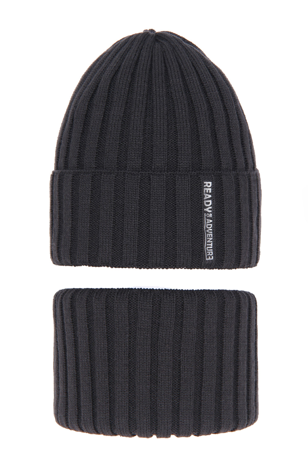 Set invernale bambino: berretto e scaldacollo, grigio scuro, Livido