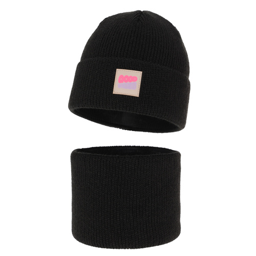 Set invernale bambina: berretto e scaldacollo, nero, Josephin