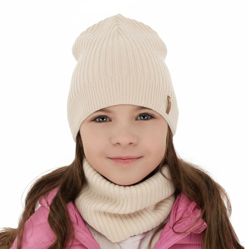 Set autunno/primavera bambina: berretto e scaldacollo, jasnoróżowy, 100% Lana Merino, Chelsie