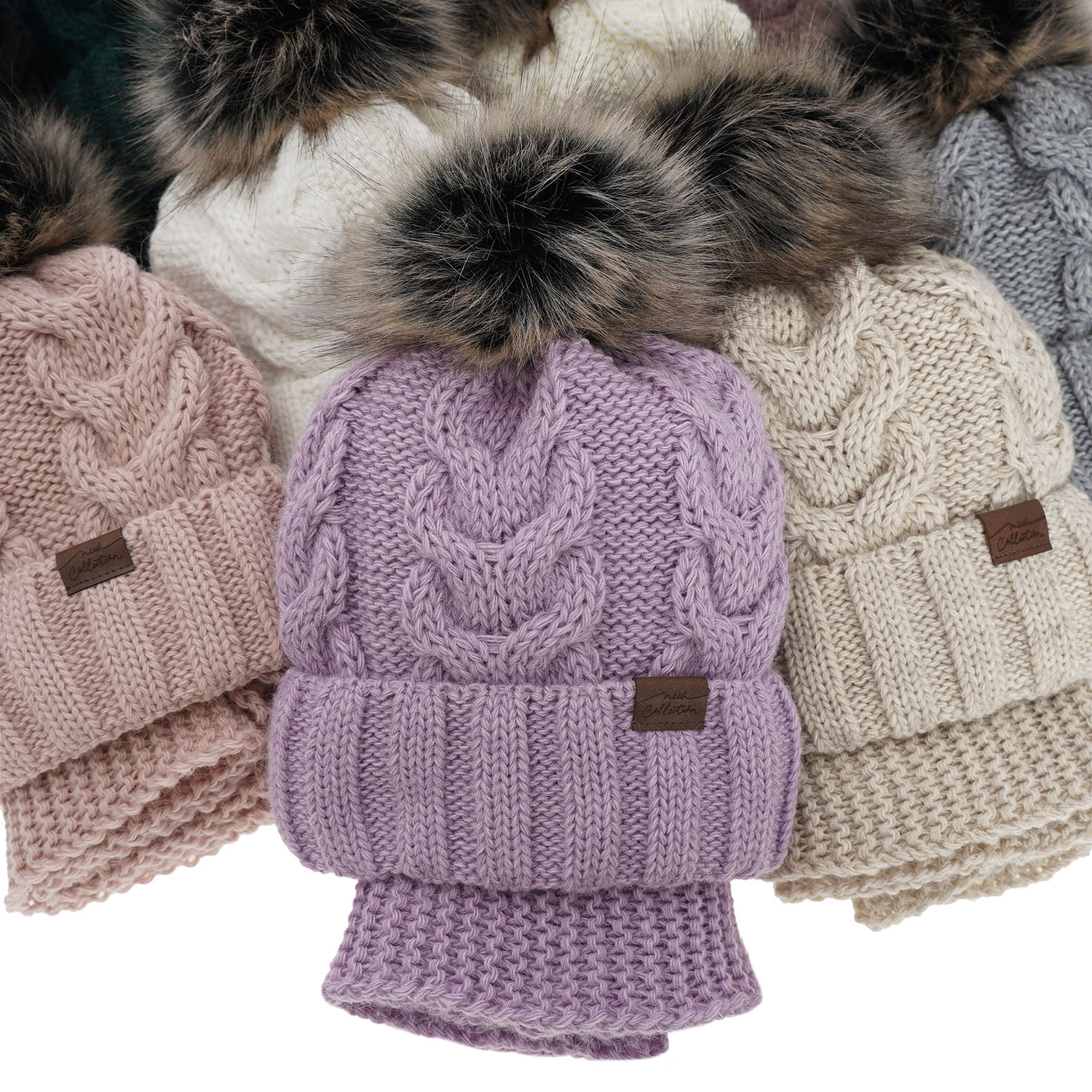 Set invernale bambina: berretto e scaldacollo, rosa, con pompon, Torina