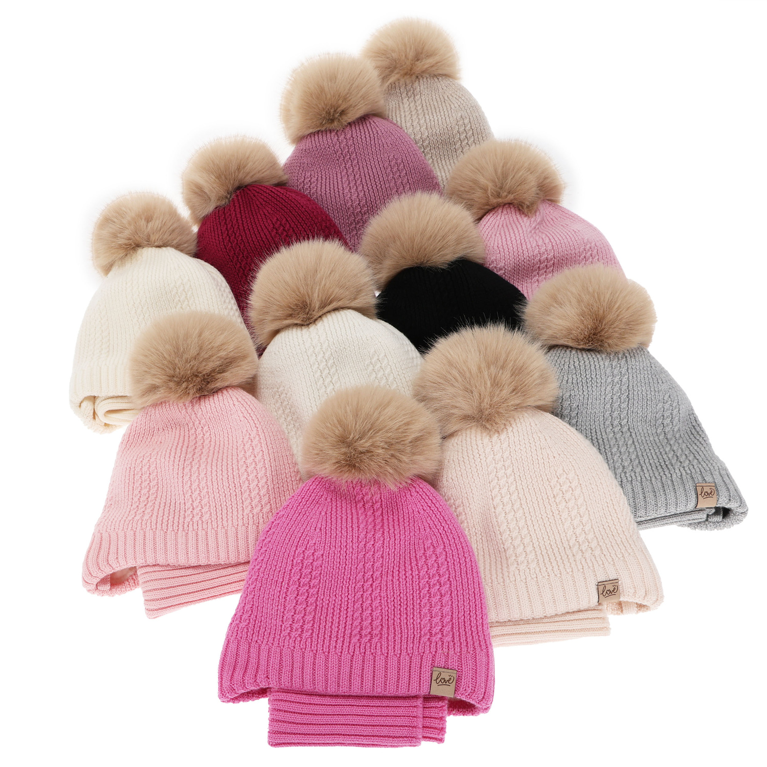 Set invernale bambina (berretto e scaldacollo), amaranto, 100% Lana Merino, foderato in pile di lana, con lacci Danielle