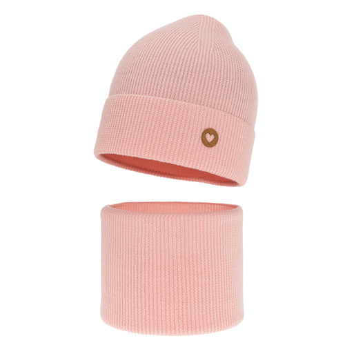 Set autunno/primavera bambina: berretto e scaldacollo, rosa chiaro, 100% Lana Merino, Brook