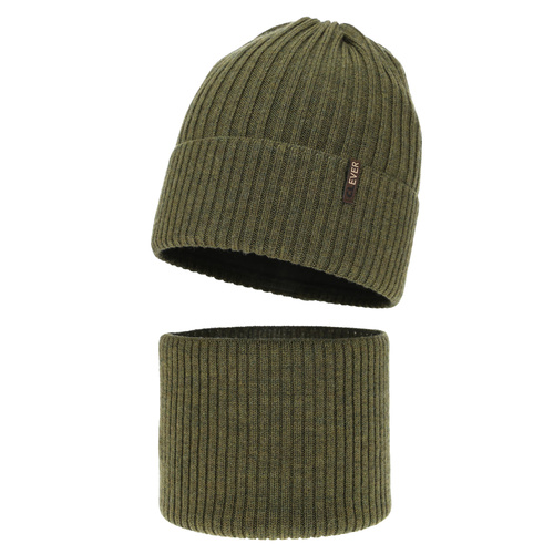 Set invernale bambino: berretto e scaldacollo, khaki, 100% Lana Merino, Gizmo