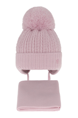 Set invernale bambina: berretto e sciarpa, viola, con lacci, con pompon, Marisa