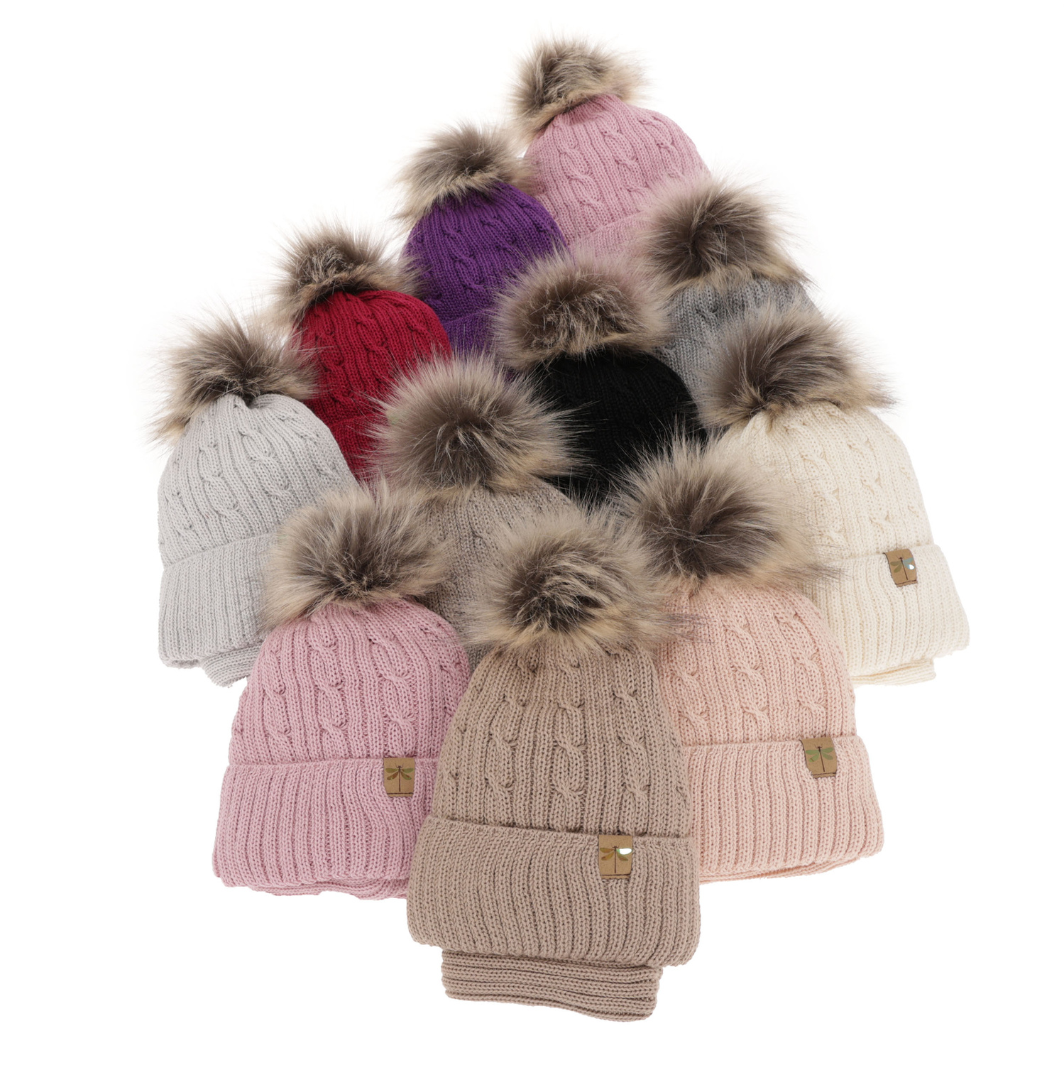 Set invernale bambina: berretto e scaldacollo, rosa chiaro, con pompon, 100% Lana Merino, Aprilia